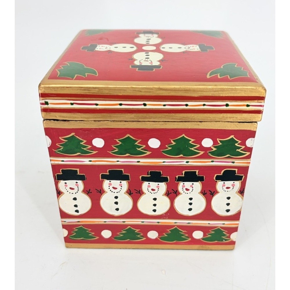 Foreside Christmas Hand Painted Box Trinket Decoration Snowmen